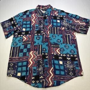 Bahama Bay Club Shirt Mens L Vintage 90s Tribal Abstract Geometric pattern #0197